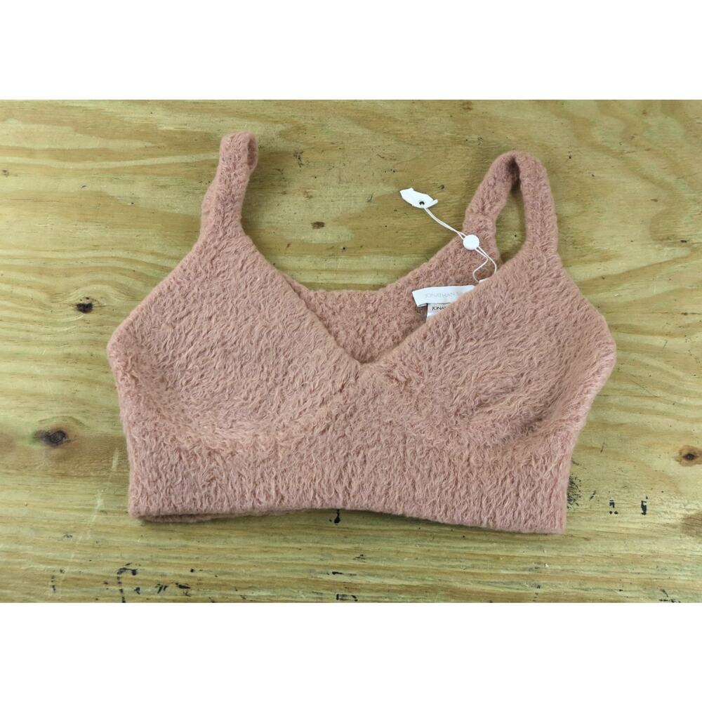 New Jonathan Simkhai Top Medium Pink Caroline Feathered Faux Fur Rib Bra
